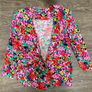 CLIO Vintage Floral Blazer Jacket Size 10 Bold Colorful Print USA